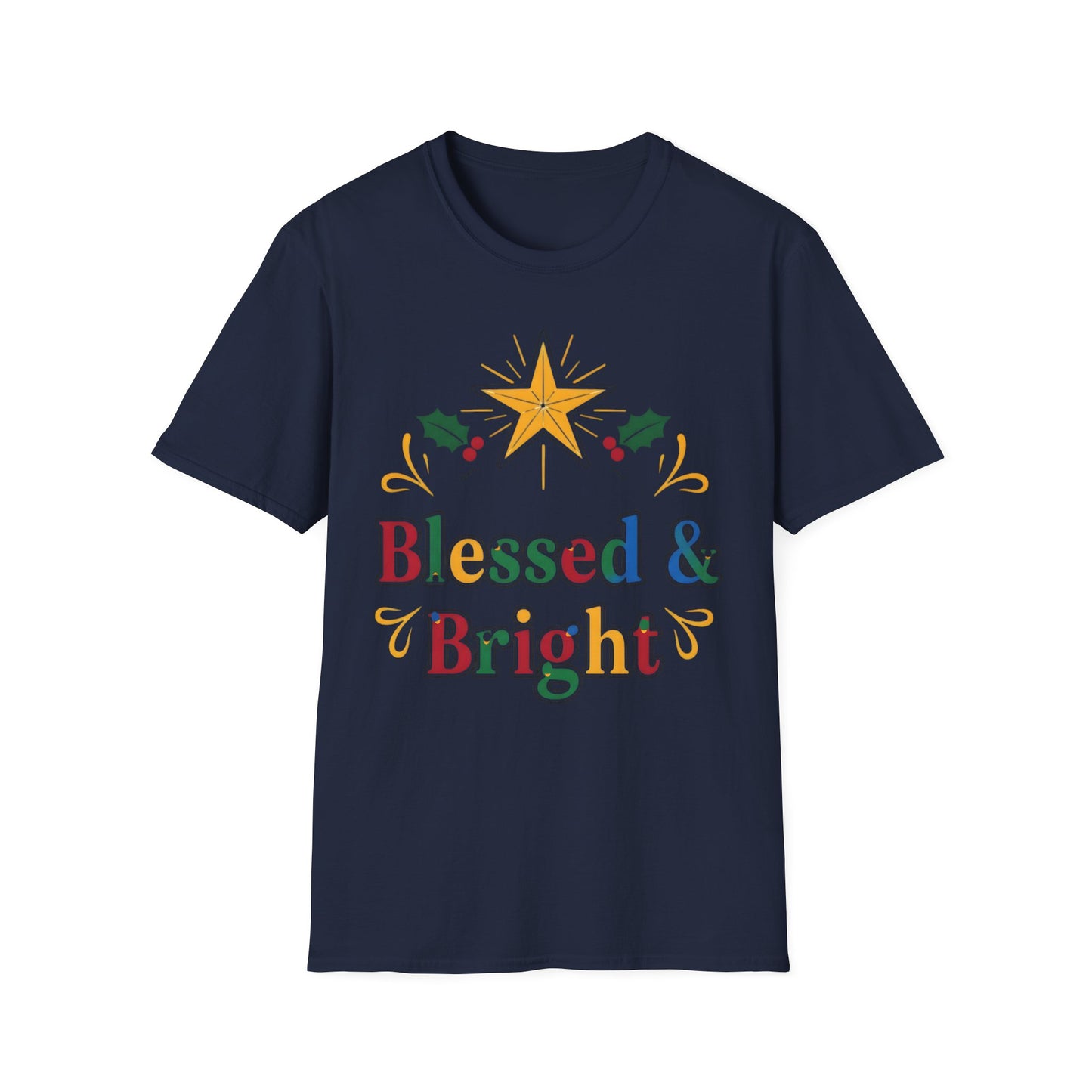 A084 - Blessed & Bright Unisex Softstyle Christian Christmas T-Shirt