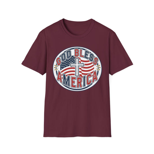 A170 - God Bless America Christian Patriotic Flag and Cross T-Shirt