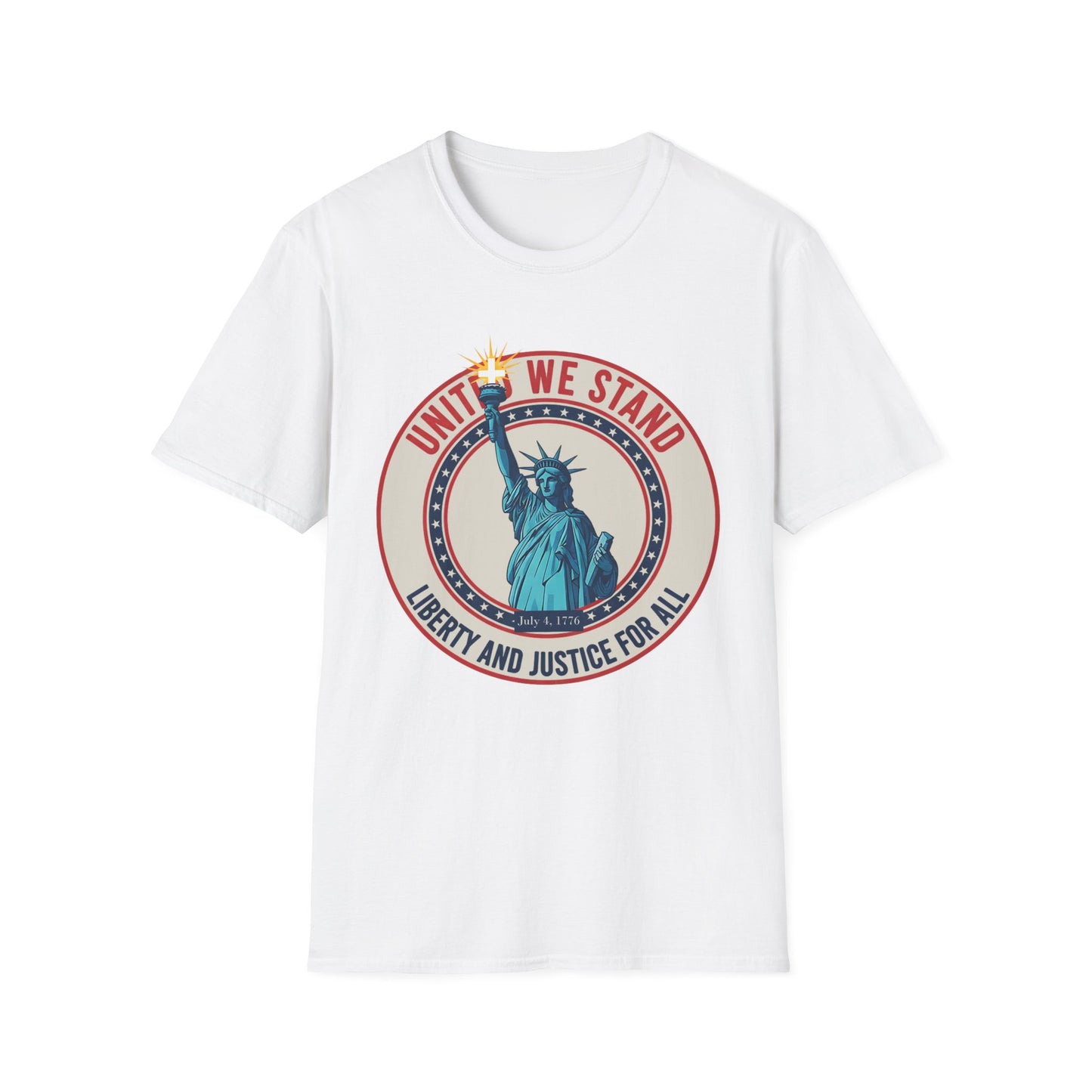 United We Stand Statue of Liberty Patriotic T-Shirt — Liberty and Justice for All
