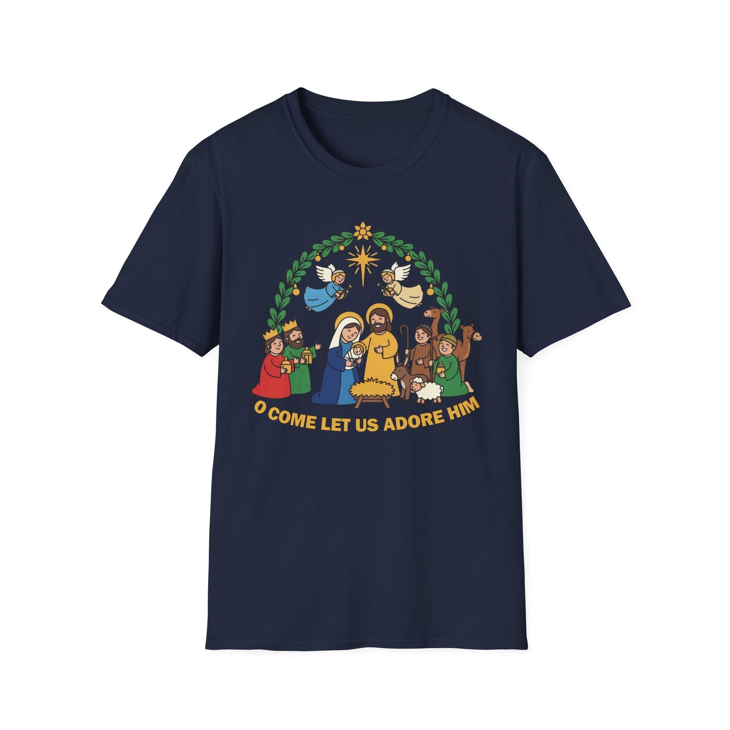 A085 - O Come Let Us Adore Him Christmas Nativity T-Shirt