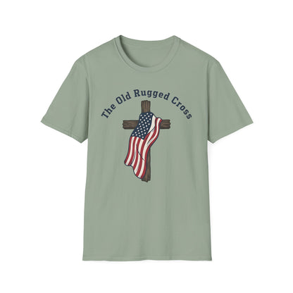 The Old Rugged Cross — American Flag-Draped Cross Christian Patriotic T‑Shirt
