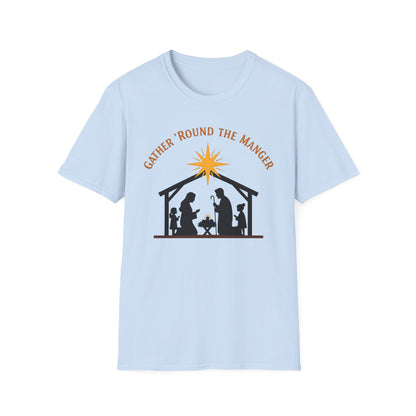 Gather 'Round the Manger Unisex Softstyle Christian Christmas T-Shirt
