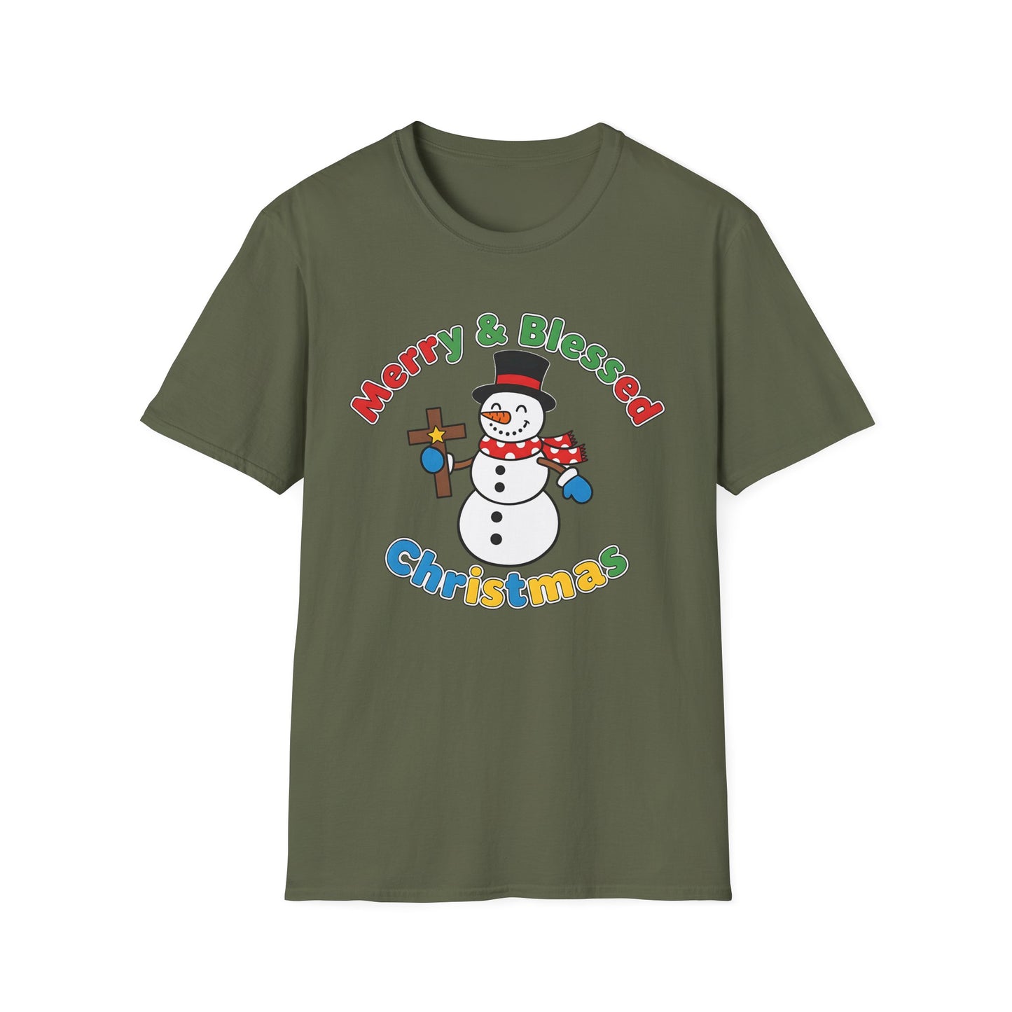 A081 - Merry and Blessed Christmas Snowman T-Shirt