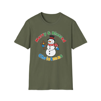 A081 - Merry and Blessed Christmas Snowman T-Shirt