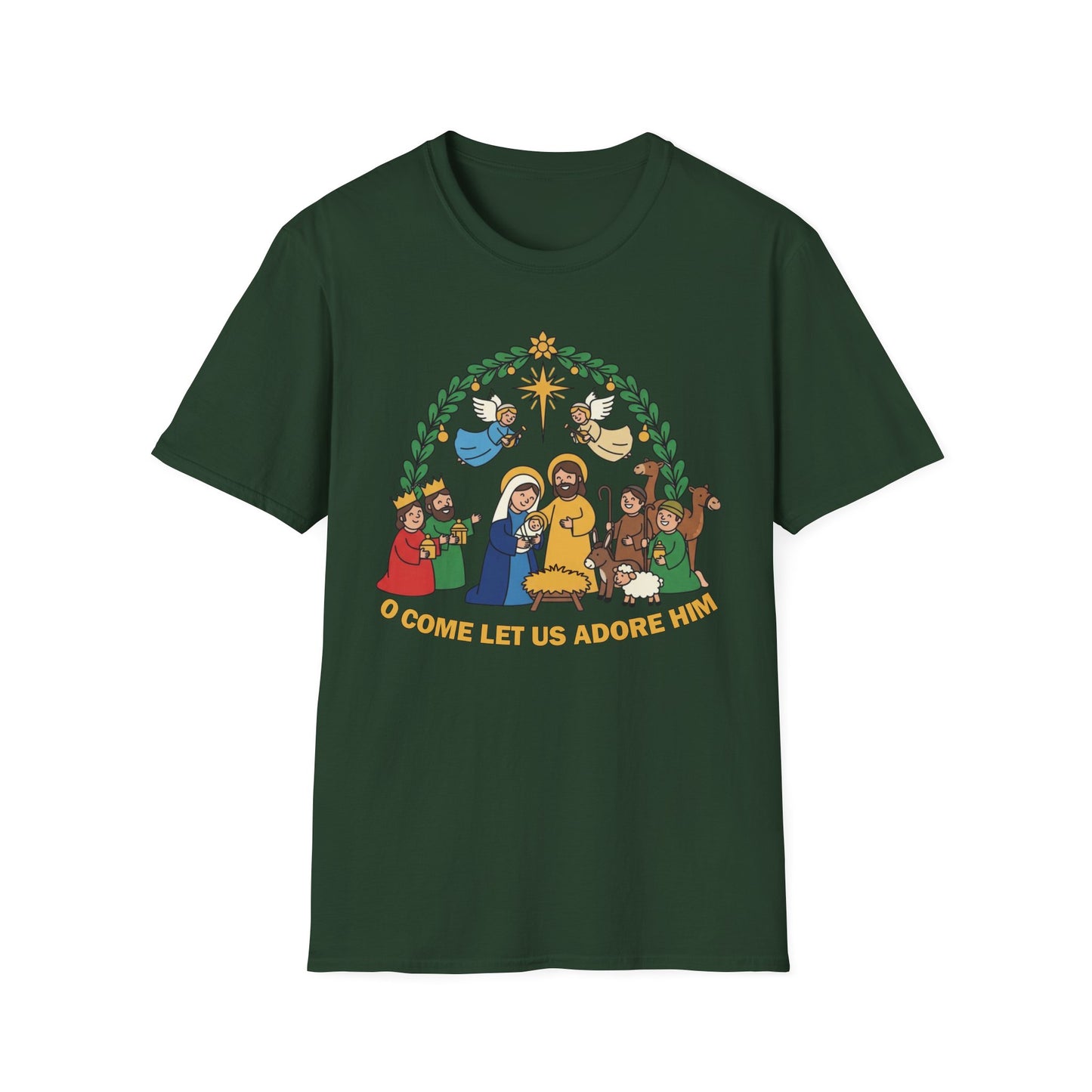 A085 - O Come Let Us Adore Him Christmas Nativity T-Shirt