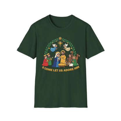 A085 - O Come Let Us Adore Him Christmas Nativity T-Shirt