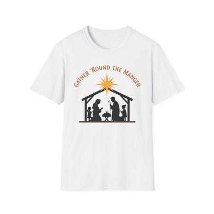 Gather 'Round the Manger Unisex Softstyle Christian Christmas T-Shirt