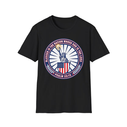 Blessed Is the Nation Whose God Is the LORD Christian Patriotic Softstyle T-Shirt - Psalm 33:12