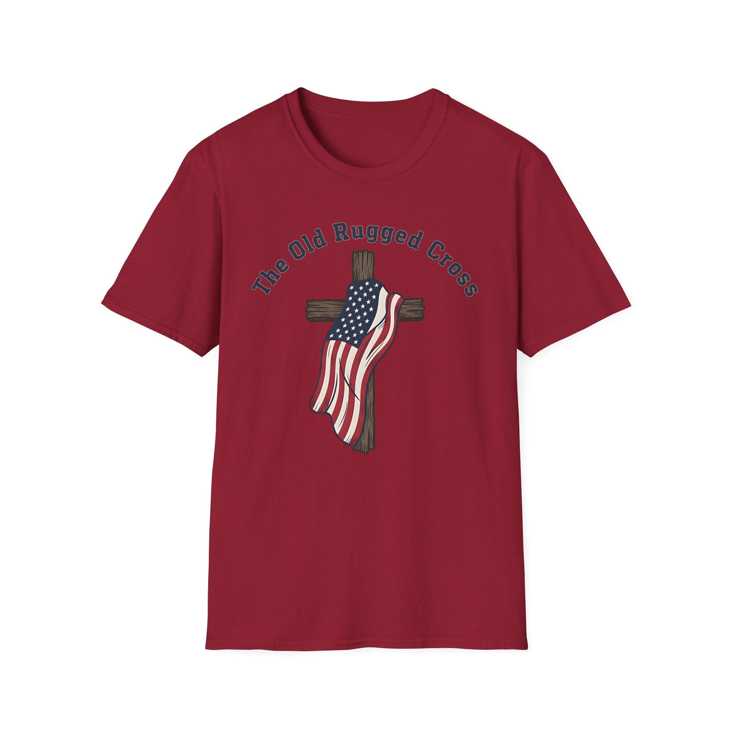 The Old Rugged Cross — American Flag-Draped Cross Christian Patriotic T‑Shirt