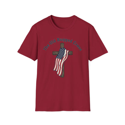 The Old Rugged Cross — American Flag-Draped Cross Christian Patriotic T‑Shirt