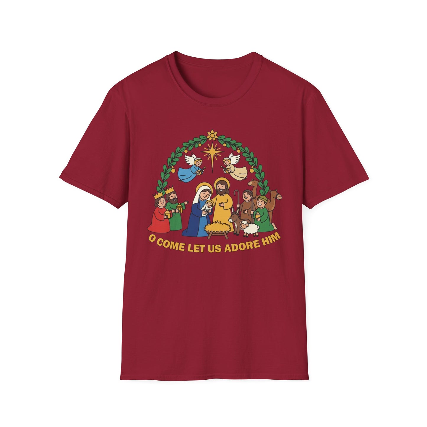 A085 - O Come Let Us Adore Him Christmas Nativity T-Shirt