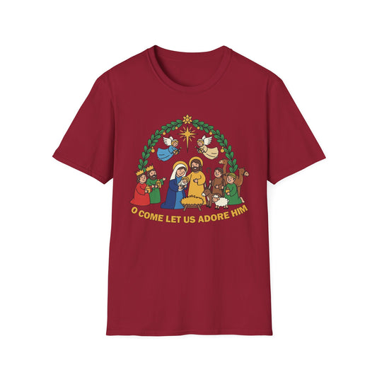 A085 - O Come Let Us Adore Him Christmas Nativity T-Shirt