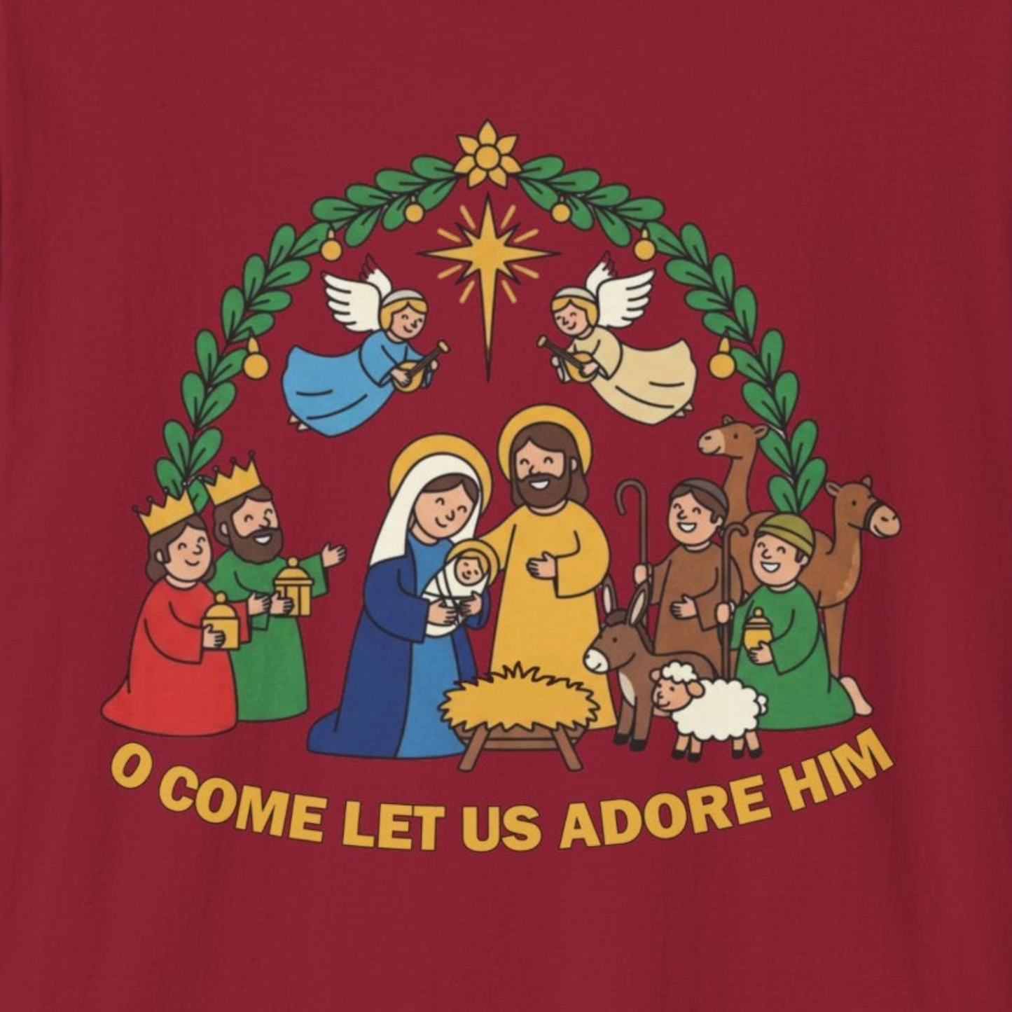 A085 - O Come Let Us Adore Him Christmas Nativity T-Shirt