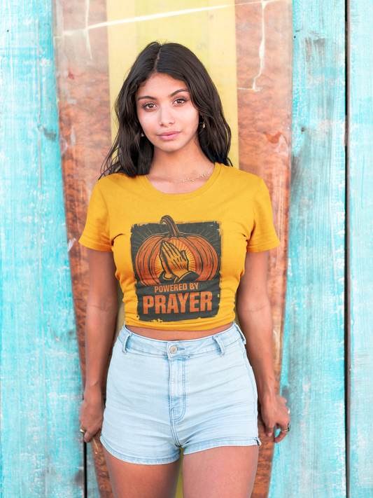 Powered by Prayer Pumpkin Unisex Graphic T-Shirt