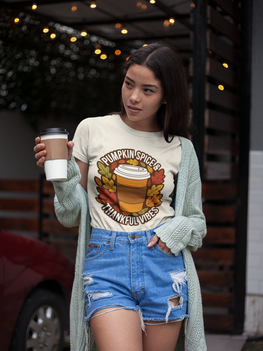 Pumpkin Spice & Thankful Vibes Fall Fashion T-Shirt