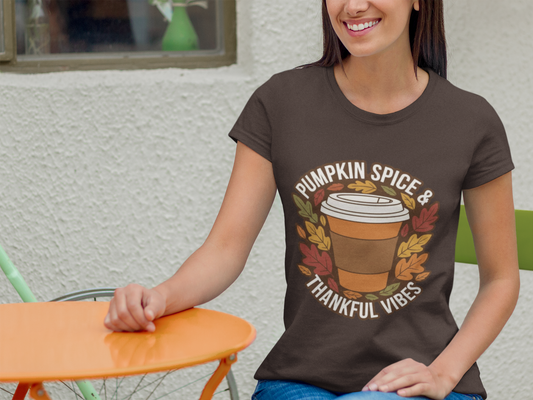 Pumpkin Spice & Thankful Vibes Fall Fashion T-Shirt