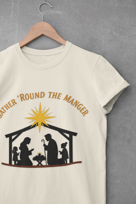 Gather 'Round the Manger Unisex Softstyle Christian Christmas T-Shirt