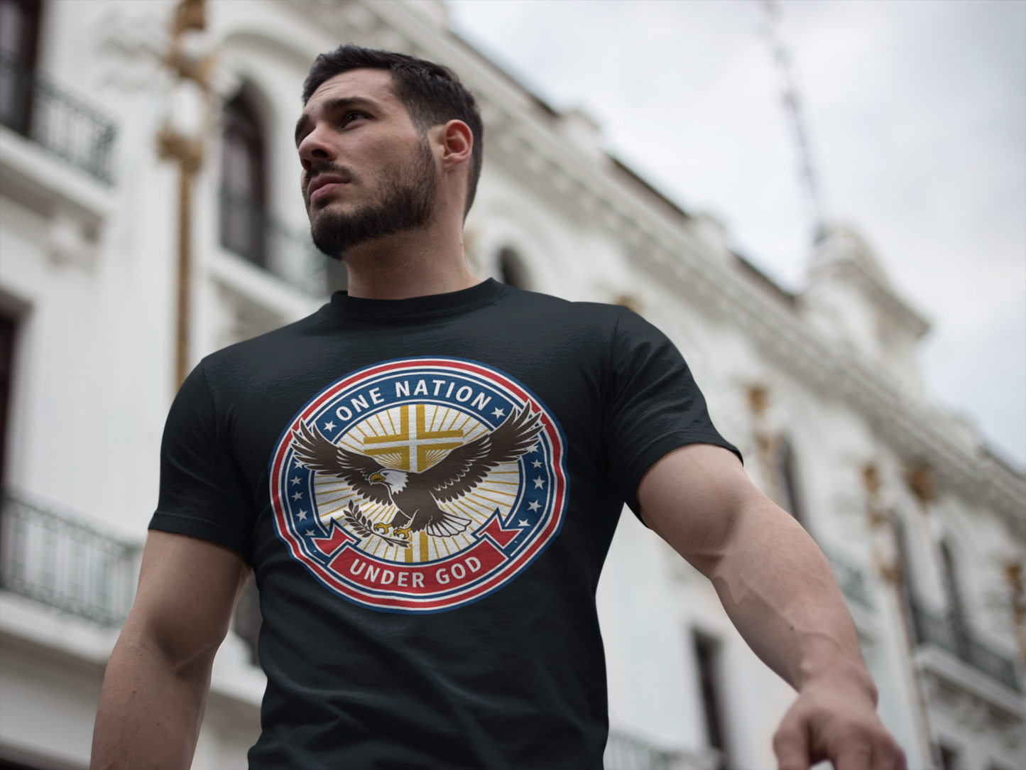 One Nation Under God Christian Patriotic Eagle Cross T-Shirt