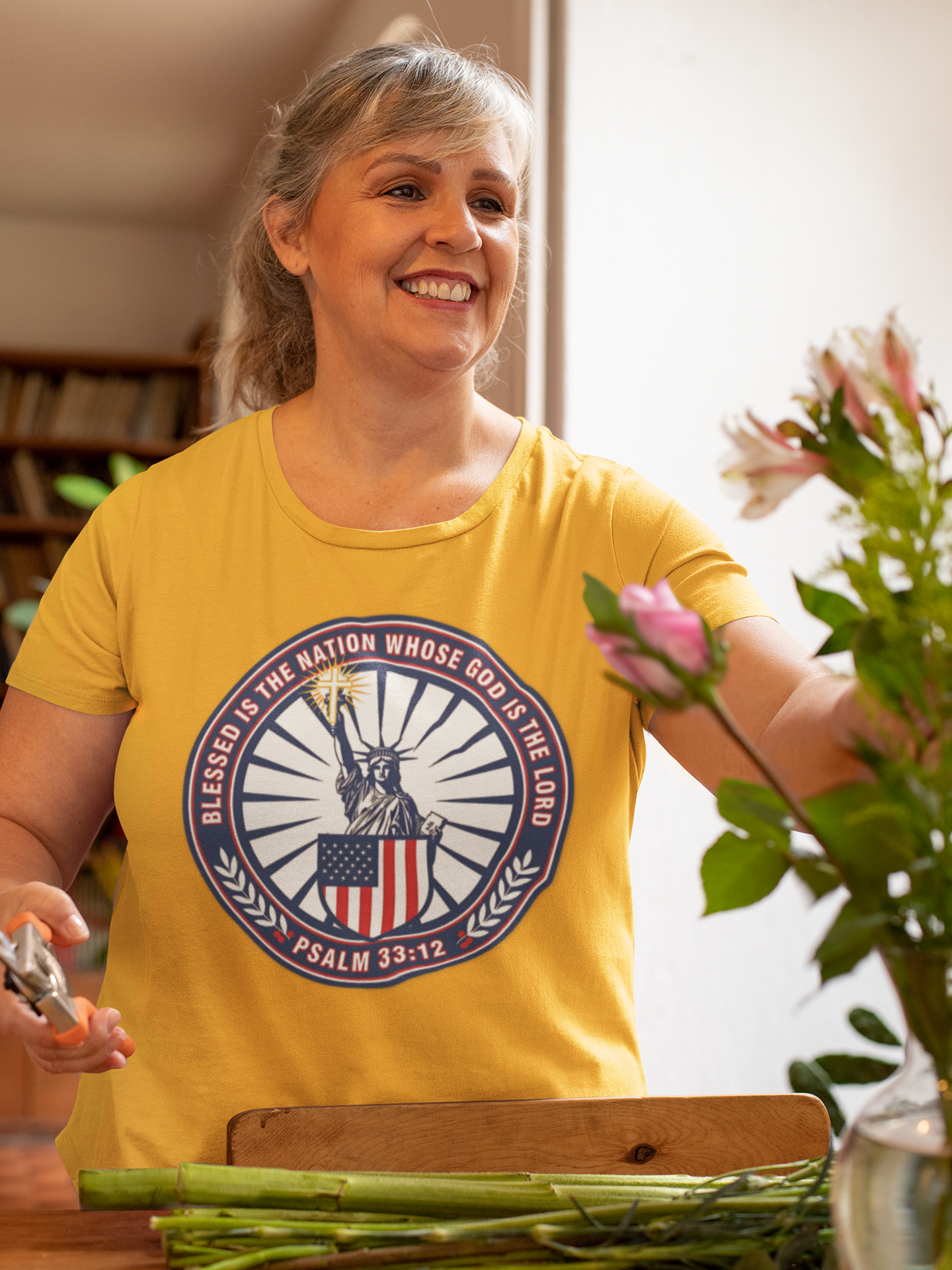 Blessed Is the Nation Whose God Is the LORD Christian Patriotic Softstyle T-Shirt - Psalm 33:12