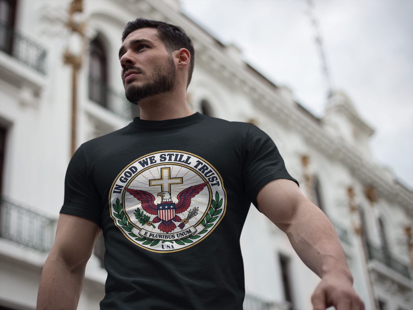 In God We Still Trust — Christian Eagle Cross Patriotic T-Shirt