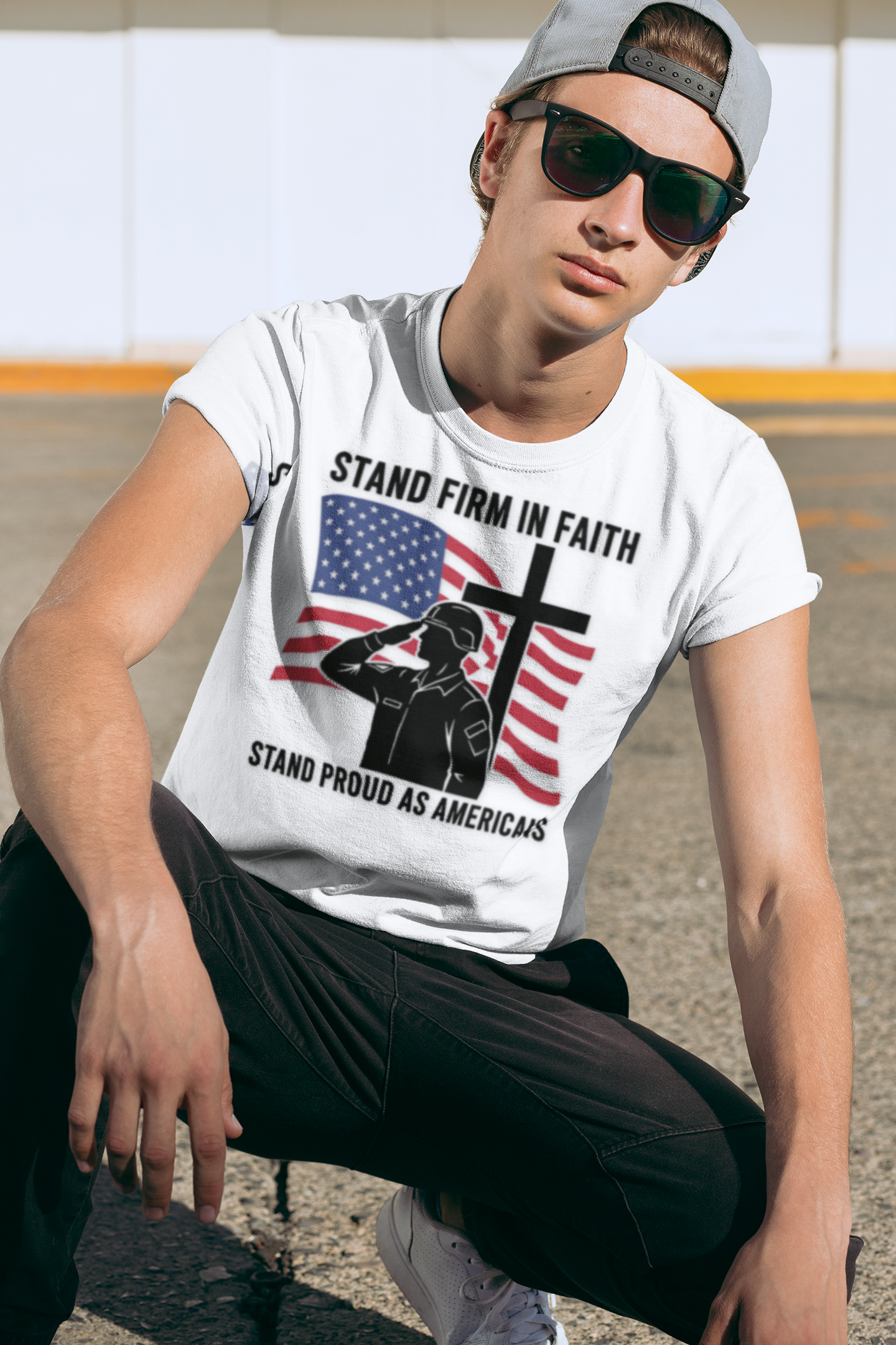 Christian Patriotic T-Shirt — Stand Firm in Faith Stand Proud as Americans