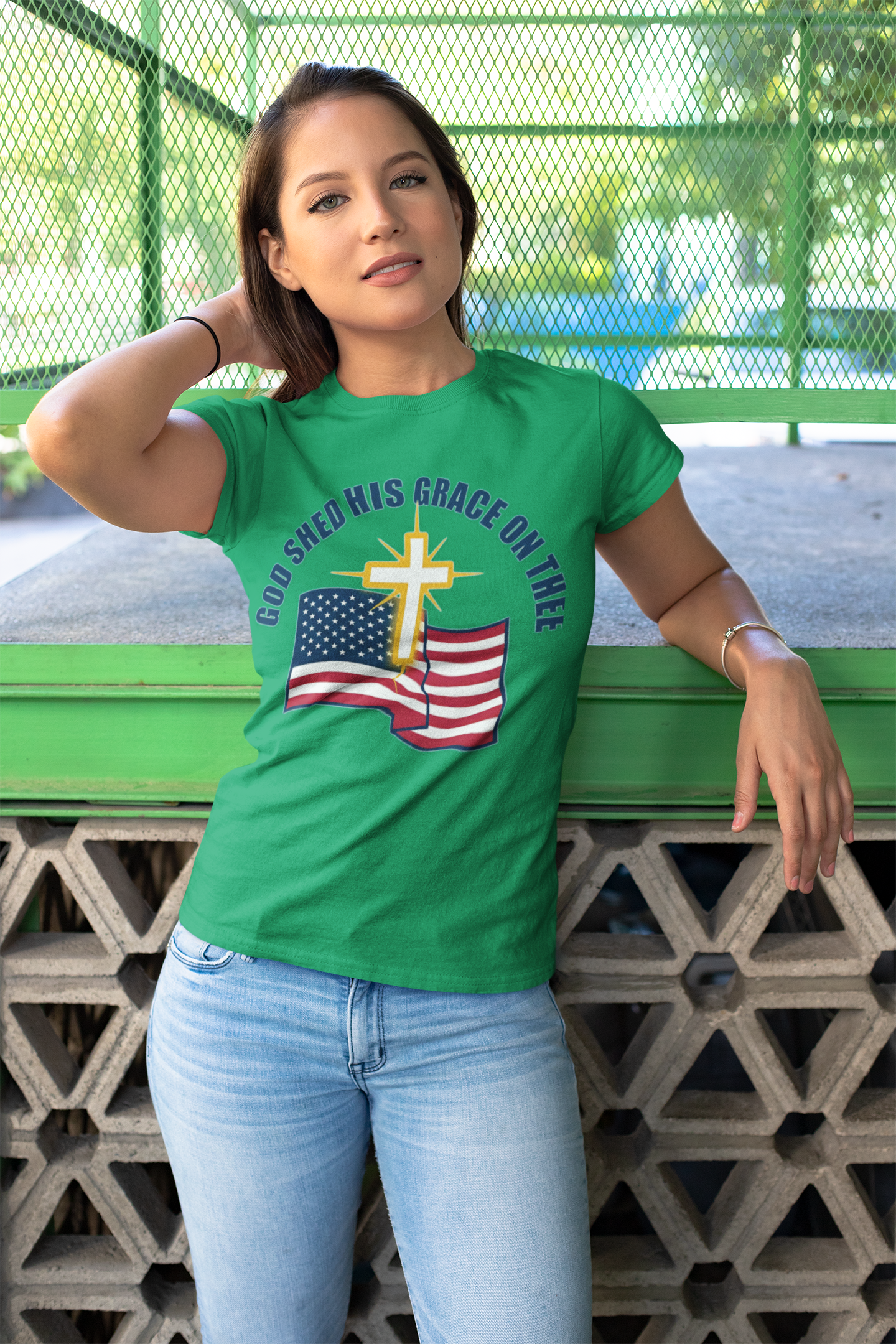 God Shed His Grace on Thee Christian Patriotic T-Shirt