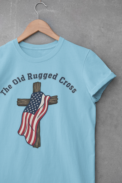 The Old Rugged Cross — American Flag-Draped Cross Christian Patriotic T‑Shirt