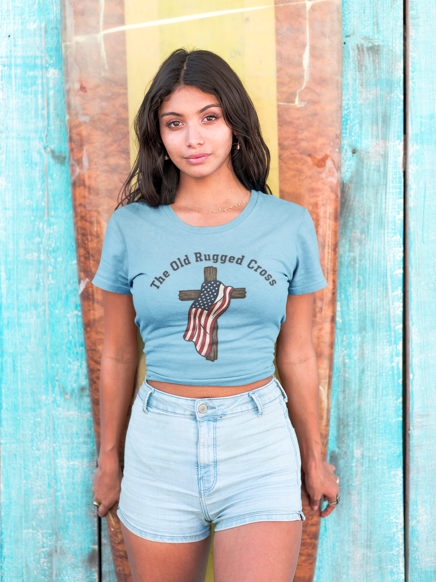 The Old Rugged Cross — American Flag-Draped Cross Christian Patriotic T‑Shirt