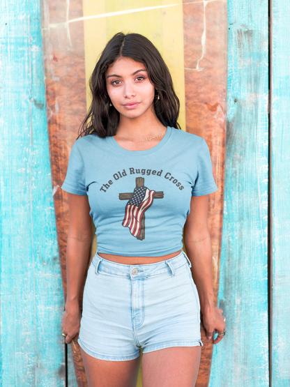 The Old Rugged Cross — American Flag-Draped Cross Christian Patriotic T‑Shirt