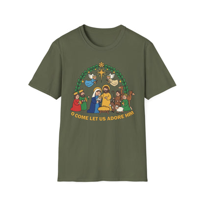 A085 - O Come Let Us Adore Him Christmas Nativity T-Shirt