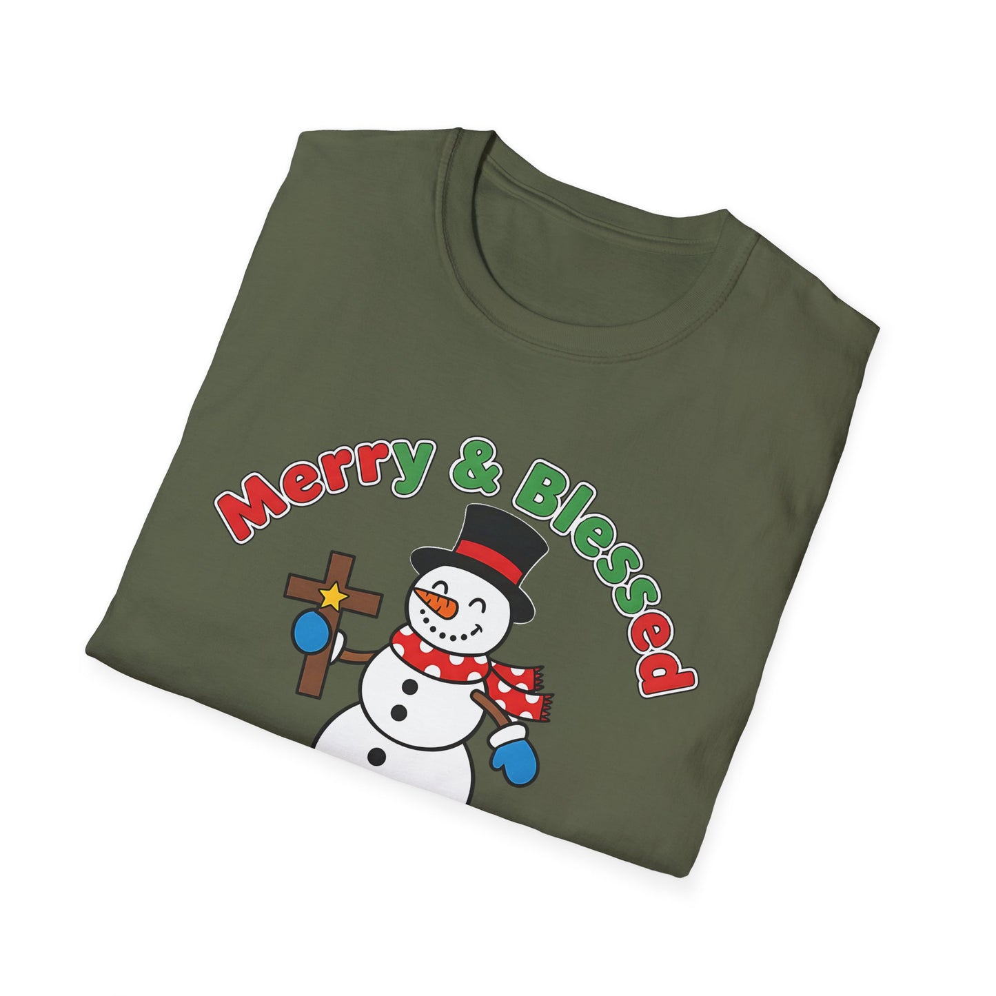 A081 - Merry and Blessed Christmas Snowman T-Shirt