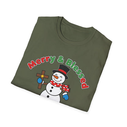 A081 - Merry and Blessed Christmas Snowman T-Shirt