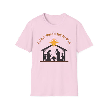 Gather 'Round the Manger Unisex Softstyle Christian Christmas T-Shirt