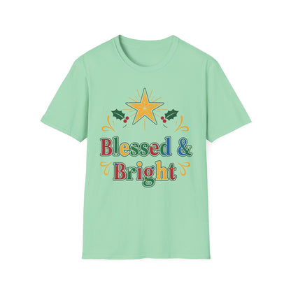 A084 - Blessed & Bright Unisex Softstyle Christian Christmas T-Shirt