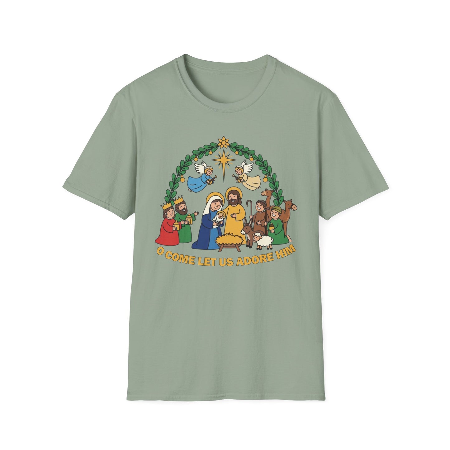 A085 - O Come Let Us Adore Him Christmas Nativity T-Shirt