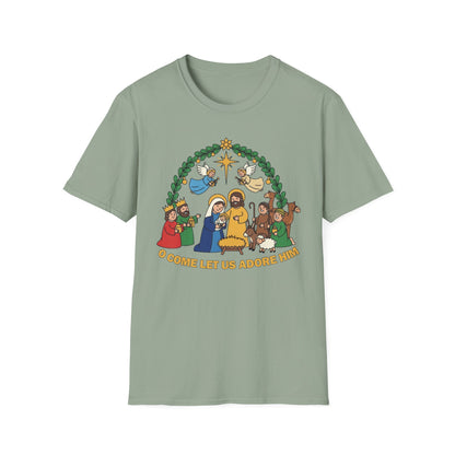 A085 - O Come Let Us Adore Him Christmas Nativity T-Shirt