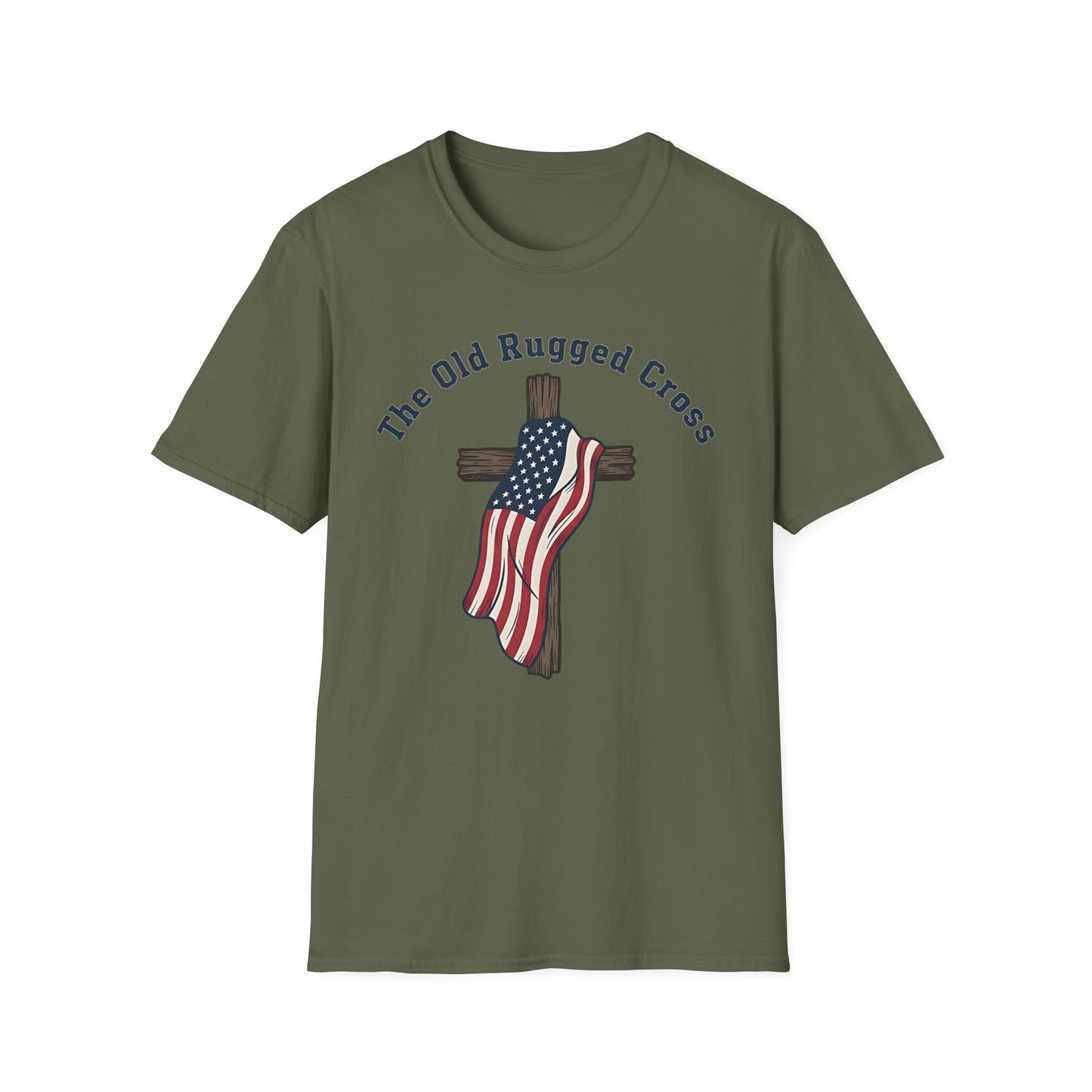 The Old Rugged Cross — American Flag-Draped Cross Christian Patriotic T‑Shirt