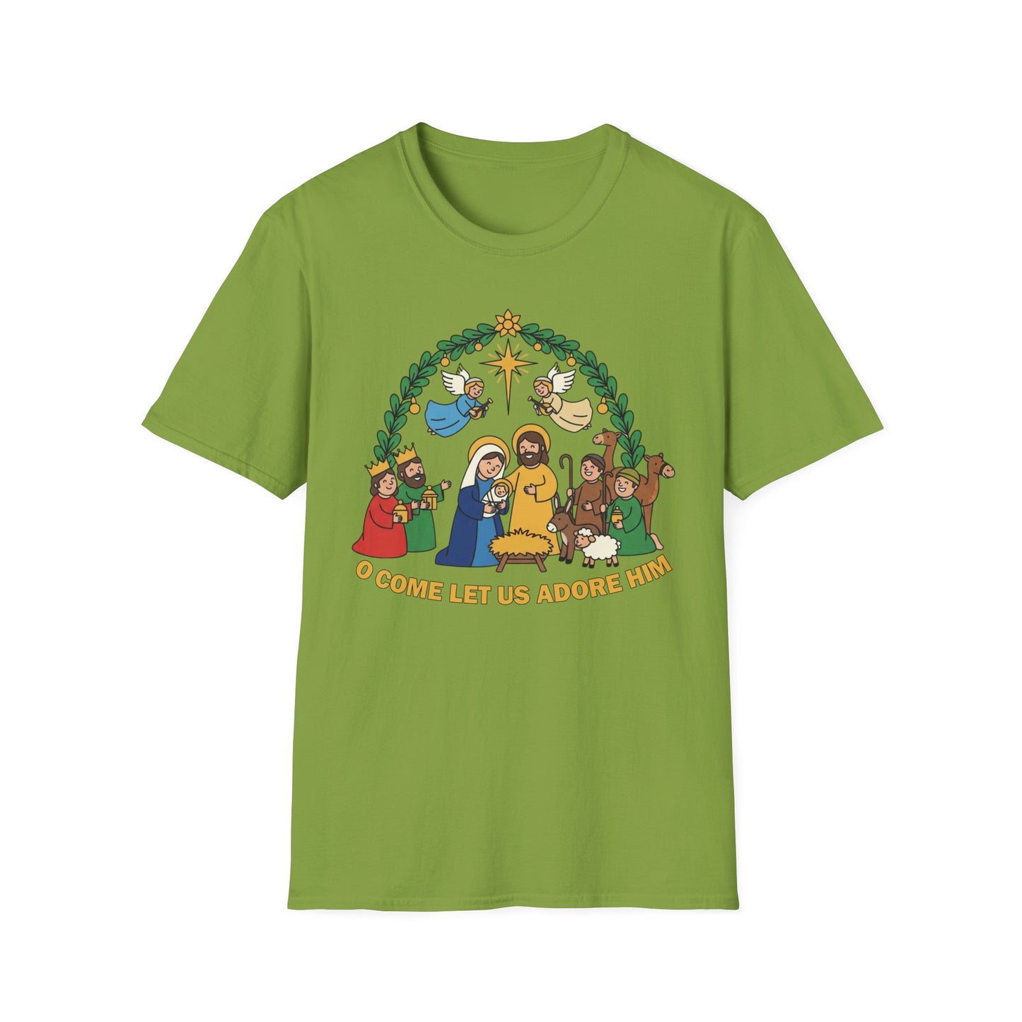 A085 - O Come Let Us Adore Him Christmas Nativity T-Shirt