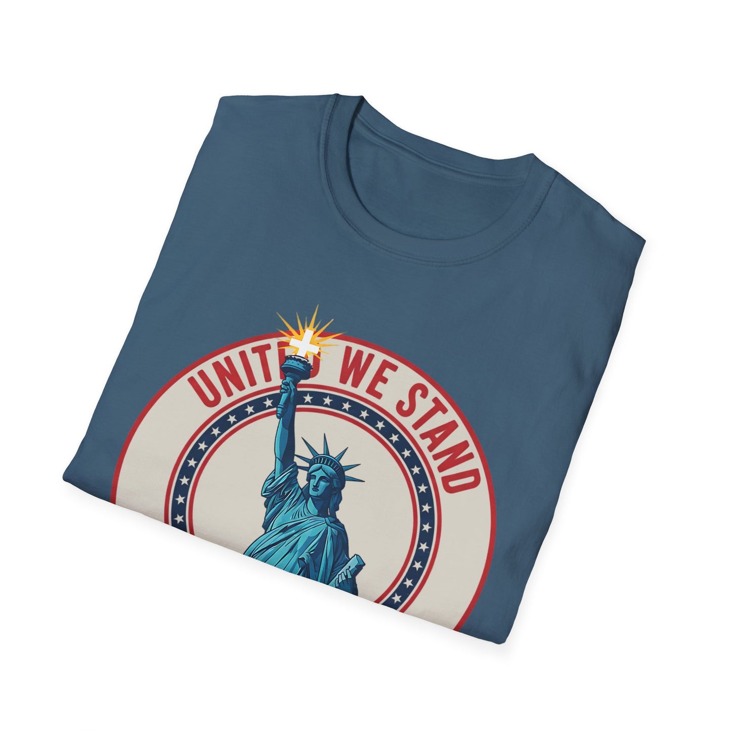 United We Stand Statue of Liberty Patriotic T-Shirt — Liberty and Justice for All