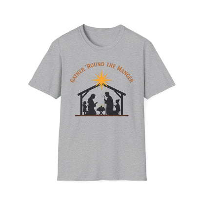 Gather 'Round the Manger Unisex Softstyle Christian Christmas T-Shirt