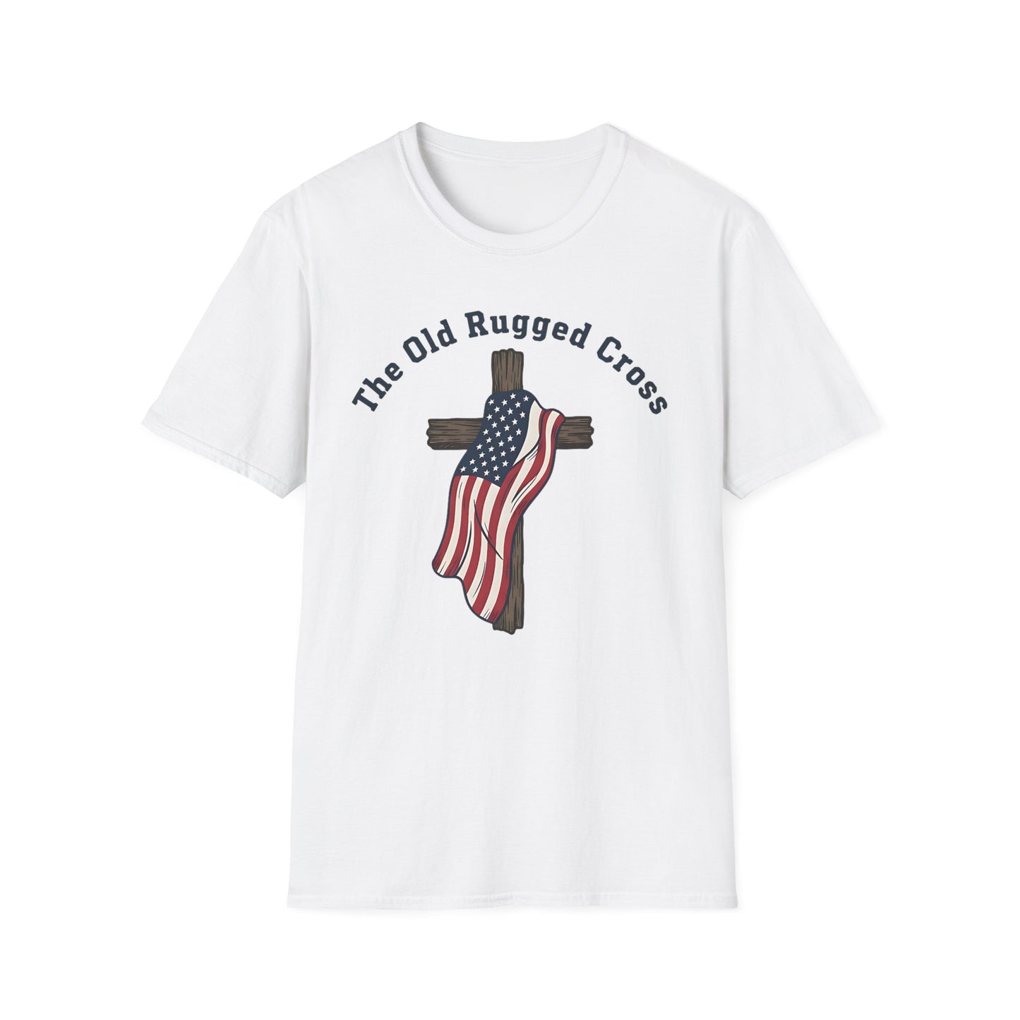 The Old Rugged Cross — American Flag-Draped Cross Christian Patriotic T‑Shirt