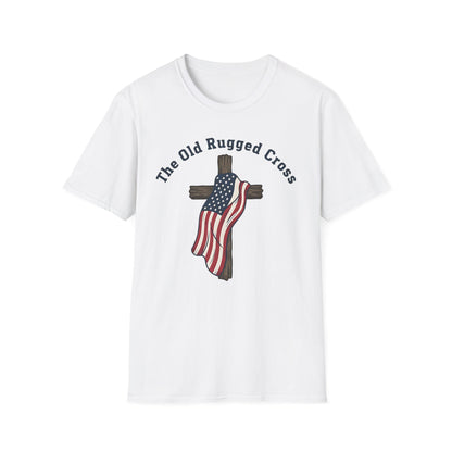 The Old Rugged Cross — American Flag-Draped Cross Christian Patriotic T‑Shirt