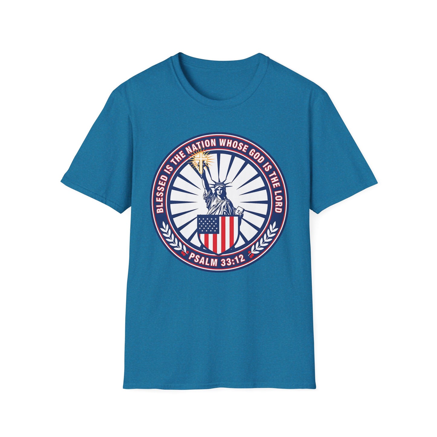 Blessed Is the Nation Whose God Is the LORD Christian Patriotic Softstyle T-Shirt - Psalm 33:12