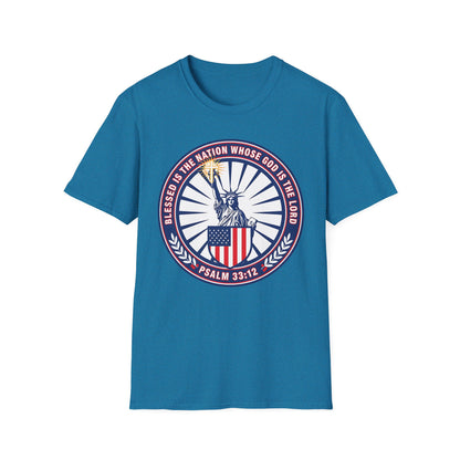 Blessed Is the Nation Whose God Is the LORD Christian Patriotic Softstyle T-Shirt - Psalm 33:12