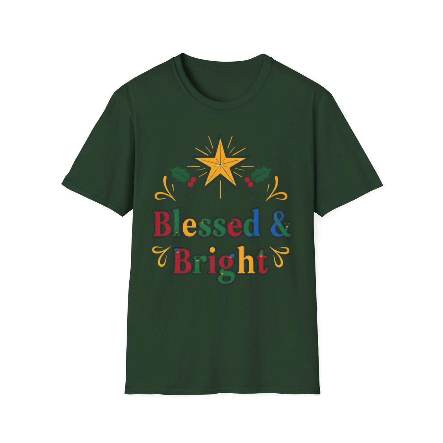 A084 - Blessed & Bright Unisex Softstyle Christian Christmas T-Shirt