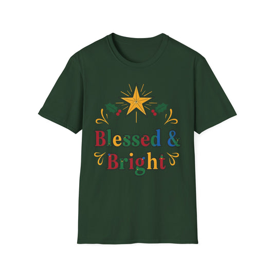 A084 - Blessed & Bright Unisex Softstyle Christian Christmas T-Shirt