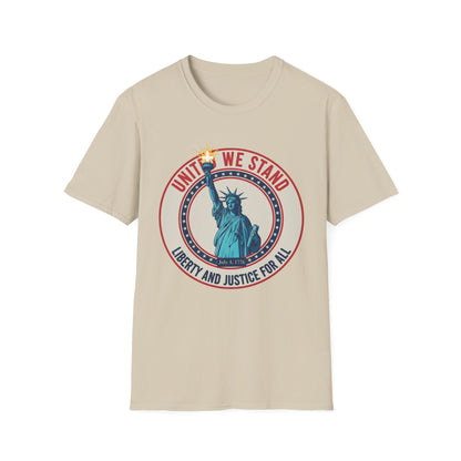 United We Stand Statue of Liberty Patriotic T-Shirt — Liberty and Justice for All