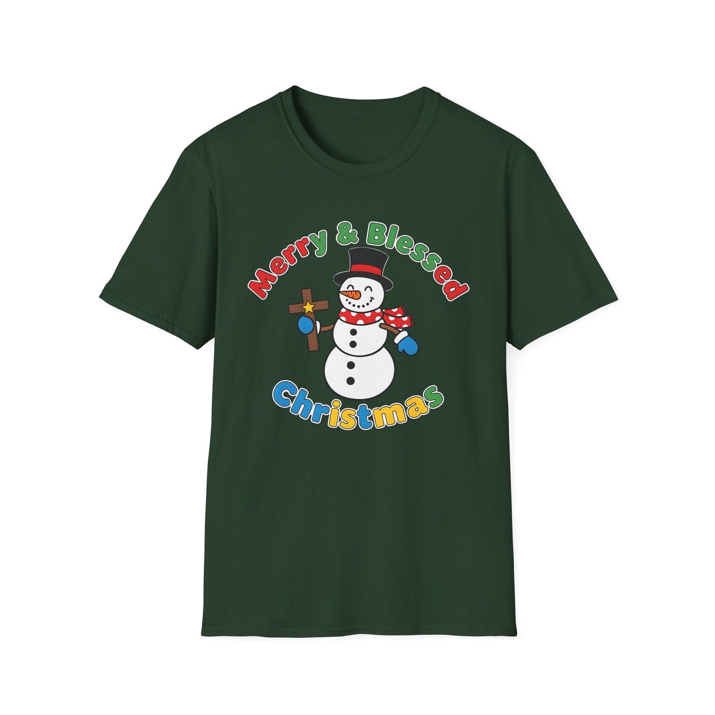 A081 - Merry and Blessed Christmas Snowman T-Shirt