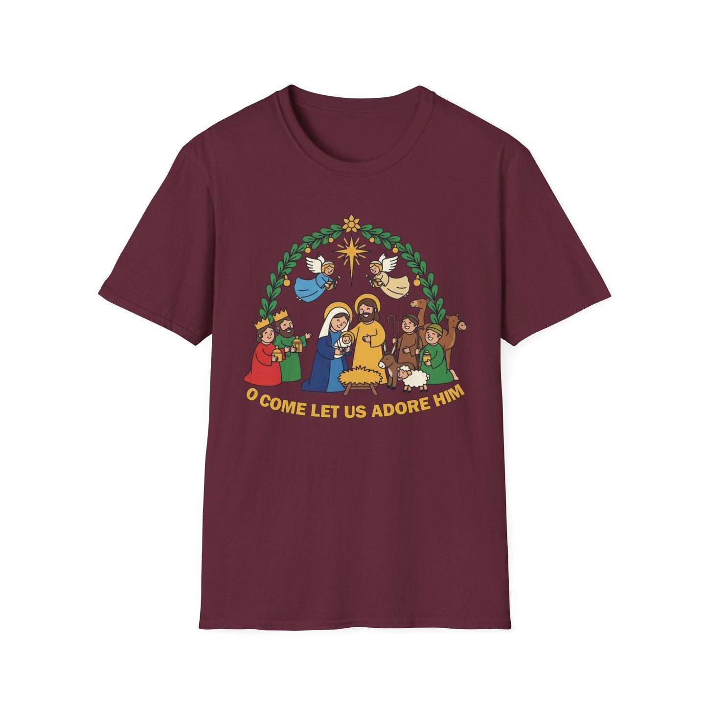 A085 - O Come Let Us Adore Him Christmas Nativity T-Shirt