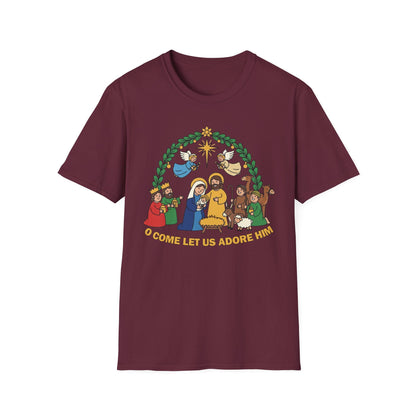 A085 - O Come Let Us Adore Him Christmas Nativity T-Shirt